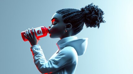 Woman Drinking Water Polished 3D illustration.