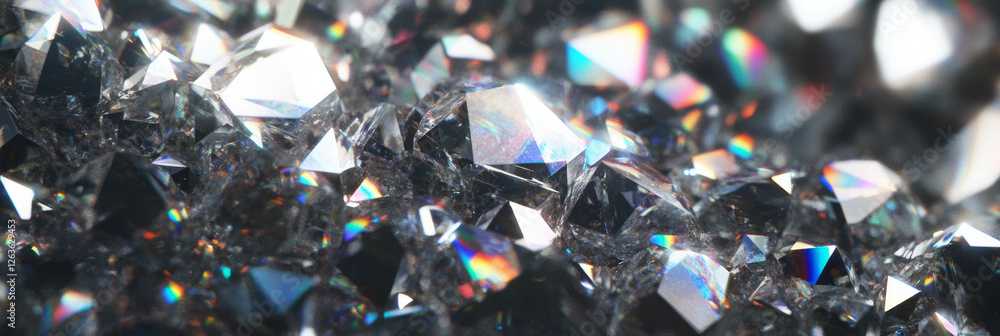 Poster bright crystal flares displaying intense rainbow spectrum and sharp defined edges in vibrant chaos