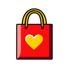 Shopping bag with heart illustration, love vector sign, Shopping bag pictogram isolated on white. Symbol, logo illustration