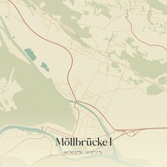 Vintage map of Möllbrücke I, Austria.