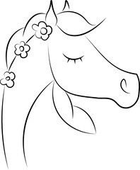 Vector illustration of cartoon horse. Horse in line style. Sticker.
