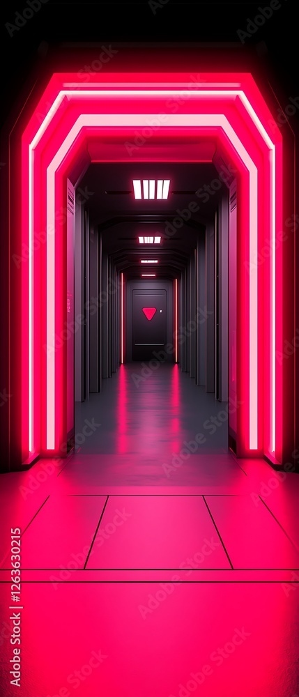 Wall mural Neon Pink Corridor, Empty, Futuristic,  Background