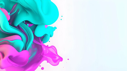 Abstract swirling pink and teal paint splash on white background, ideal for design