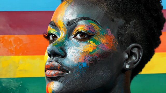  Vibrant portrait of a person with LGBTQ pride face paint