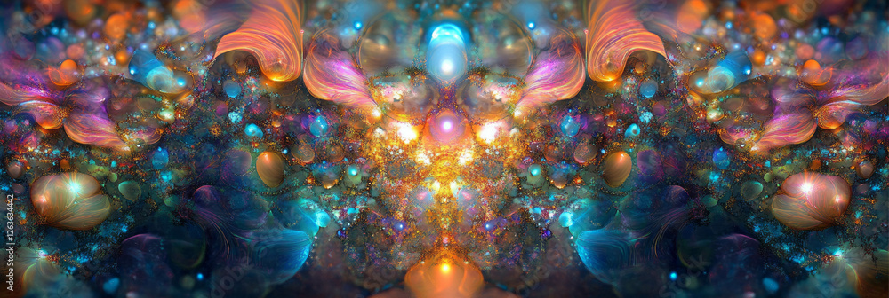 Poster bright bokeh texture creating a vibrant central glow with a radiant, chaotic backdrop