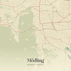 Vintage map of Mödling, Austria.