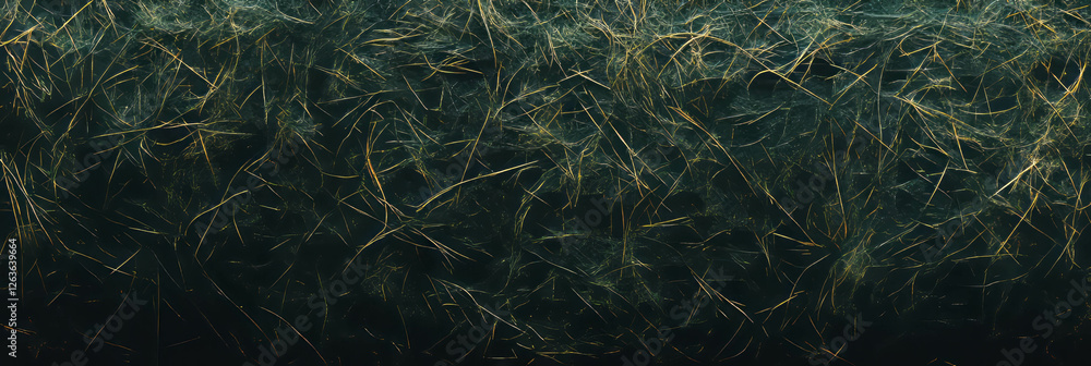 Poster dark green tangled grass with deep shadows and complex texture in natural environment