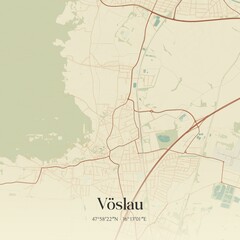 Vintage map of Vöslau, Austria.