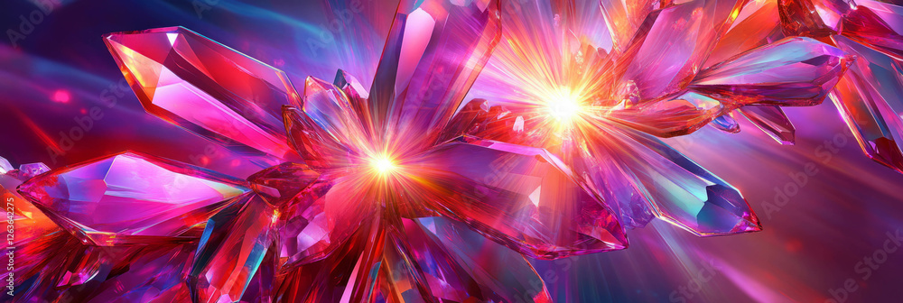 Poster dense crystal flares creating a vivid central burst with fading edges in chaotic formation