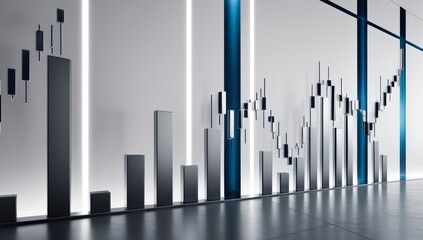 Obraz premium Futuristic 3D Candlestick Chart in Modern Financial Technology Design with Illuminated Background