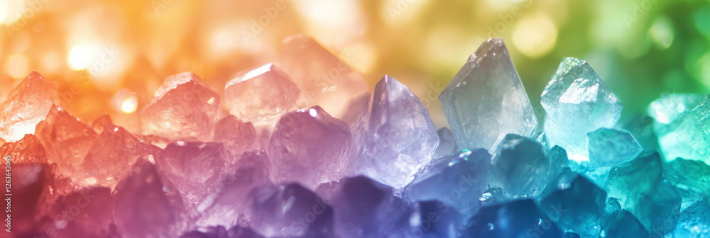 Poster dim crystal flares create a soft pastel glow in a colorful iridescent display