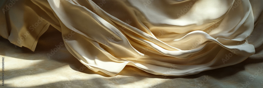 Poster dynamic folds of draped fabric creating soft lighting and striking shadows