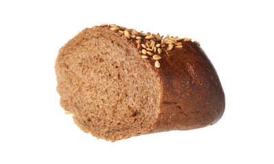 Piece of fresh baguette with sesame isolated on white