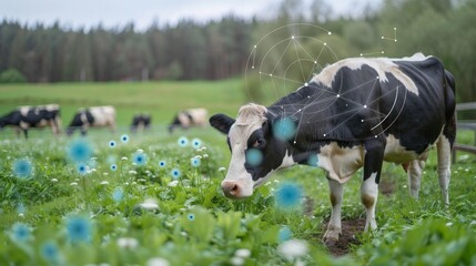 Sustainable dairy farm with tech driven livestock management and eco friendly production methods