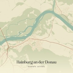 Vintage map of Hainburg an der Donau, Austria.