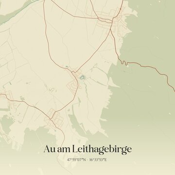 Vintage map of Au am Leithagebirge, Austria.