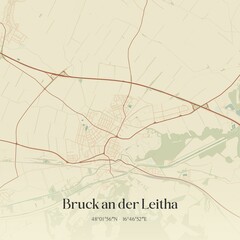 Vintage map of Bruck an der Leitha, Austria.