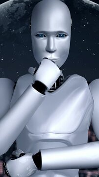 Futuristic robot artificial intelligence huminoid AI programming coding technology development and machine learning concept. Robotic bionic science research for future of human life. 3D rendering.