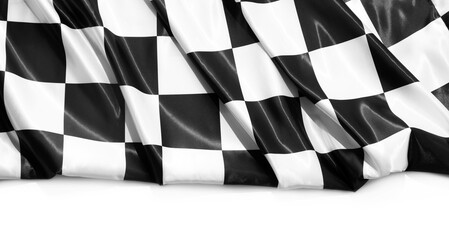 Checkered finish flag isolated on white, top view