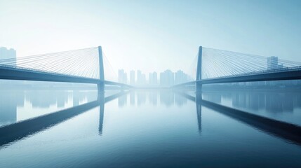 Obraz premium Bridge with city financial downtown skyline panorama at daytime over the river. Concept of data protection, regulation, and privacy for all individuals