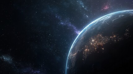 Naklejka premium Earth's Surface Glowing in the Darkness of Space Ultr