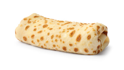 One delicious rolled crepe isolated on white