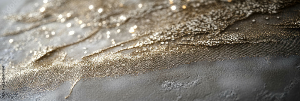 Poster metallic embroidery texture shimmering with soft light in intricate patterns and details