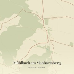 Vintage map of Mühlbach am Manhartsberg, Austria.