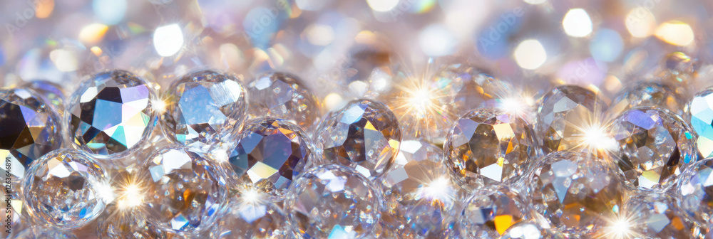 Poster exploring the vibrant texture of faceted bokeh shapes in playful light reflections