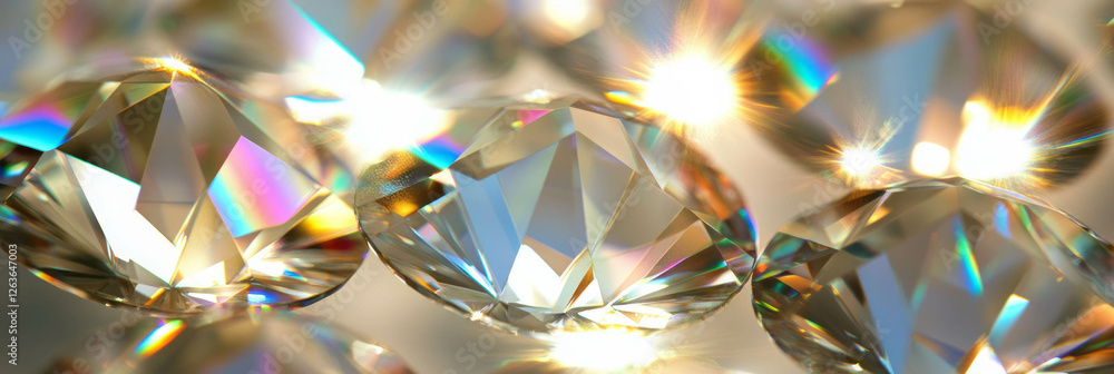 Poster faceted crystal flares with reflections and varied intensities creating mesmerizing patterns