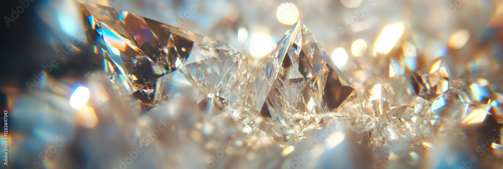 Poster faceted crystal structures reflecting light in a mesmerizing display of color and clarity