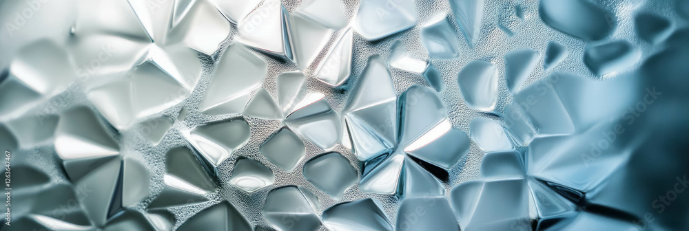 Poster frosted glass texture with geometric shapes and soft diffused light creates a serene appearance