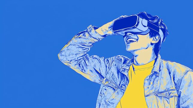 Man Playing Virtual Reality Game Pop art aesthetics illustration.
