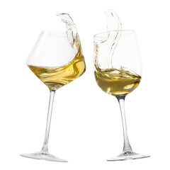 Glasses of splashing wine isolated on white