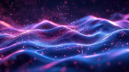 Naklejka premium Flowing particle wave, abstract tech design, hi-tech big data background for business cards, banners, and brochures