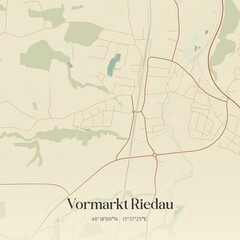 Vintage map of Vormarkt Riedau, Austria.