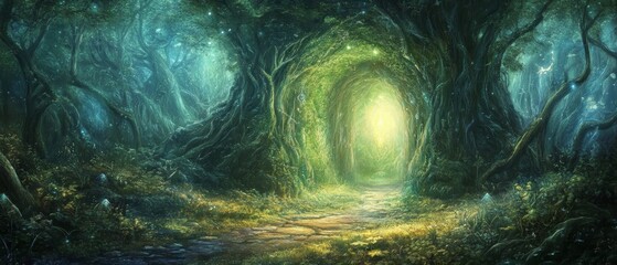 Enchanted Portal in Luminous Forest Path