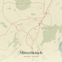 Vintage map of Mitterdietach, Austria.