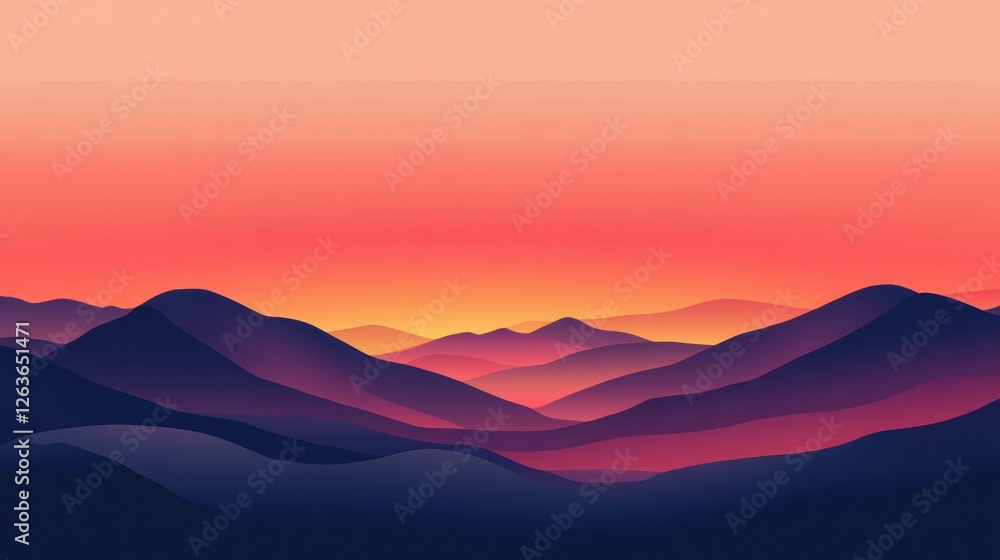 Aufkleber vibrant sunset over layered mountain ranges with colorful sky and soft silhouettes. generative ai
