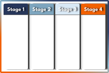 Modern design template with 4 stages, shades of blue and orange, with shadow.
