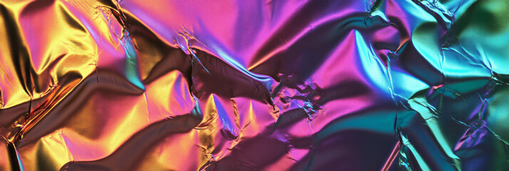 Captivating texture of holographic foil reflecting vibrant rainbow colors