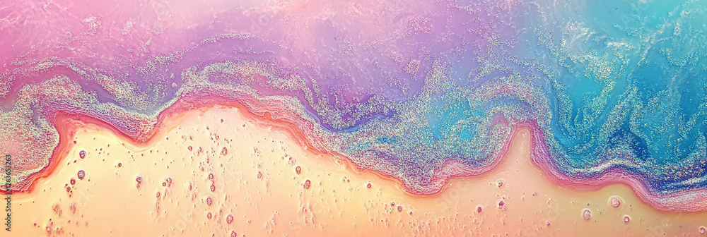 Poster vibrant texture of iridescent pink gel displaying a multi-color shine and unique patterns