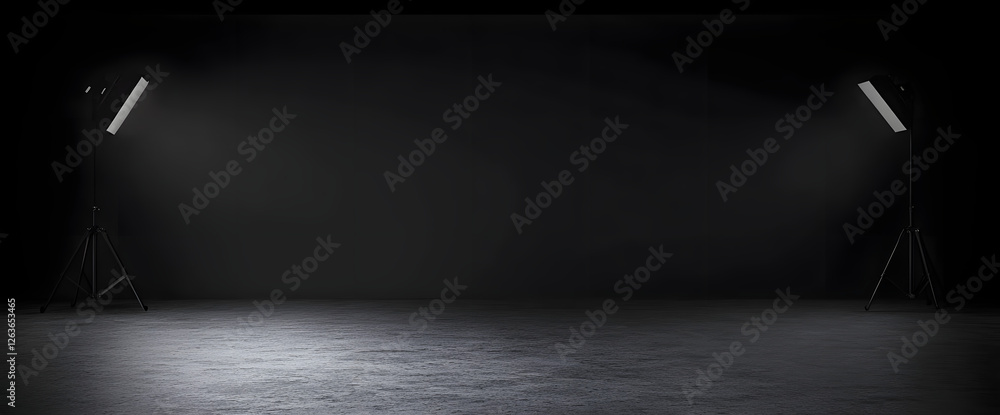 Poster empty black room studio used for background and display your product