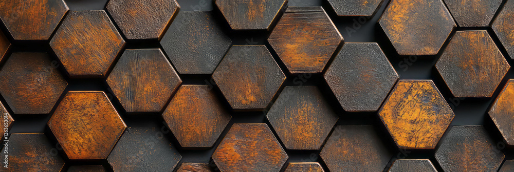 Poster interlocking hexagonal pattern featuring warm browns and a textured, natural finish