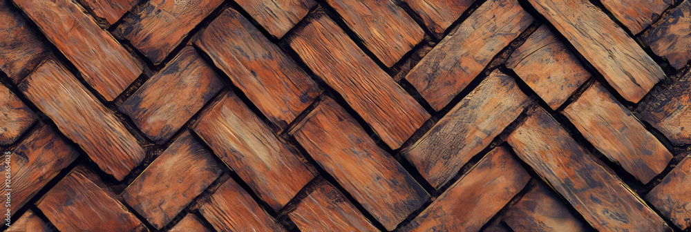 Aufkleber rustic interlocking rectangular texture highlighting warm browns and rough surfaces