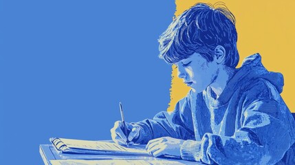 Obraz premium Teen Doing Homework Pop art aesthetics illustration.