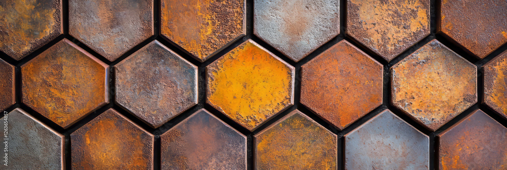 Poster interlocking triangle and hexagon pattern with warm brown tones and natural texture