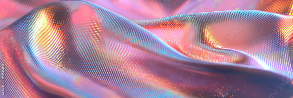 Poster iridescent fabric displays shimmering geometric patterns with textured surface
