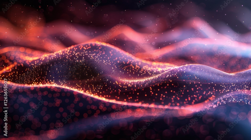 Fototapete flowing particle wave, abstract tech design, hi-tech big data background for business cards, banners