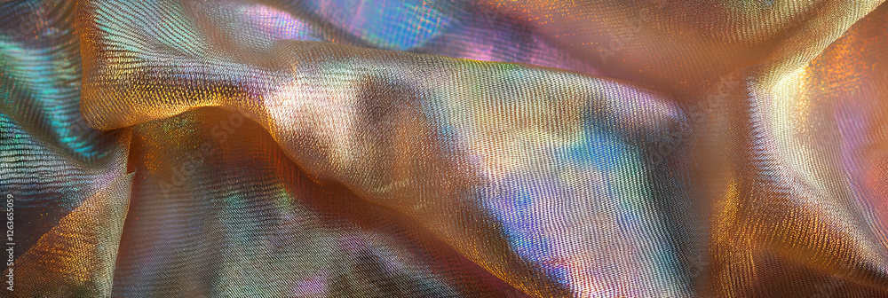Poster iridescent fabric texture featuring shimmering wavy lines and textured surface details
